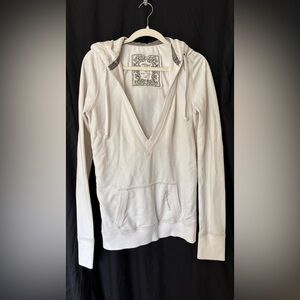 Abercrombie & Fitch Cream V-Neck Hoodie Women’s Size Large Y2K Vintage